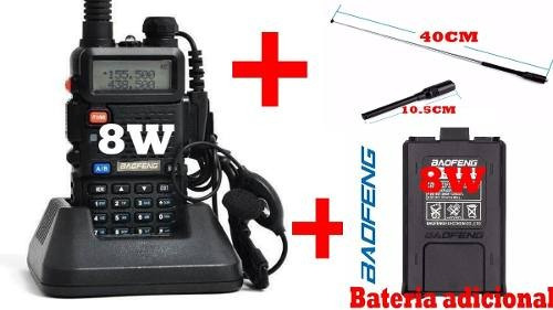 Radio Ht Uv5r 8w Baofeng + Bateria Adicional+ Antena 40cm Ki