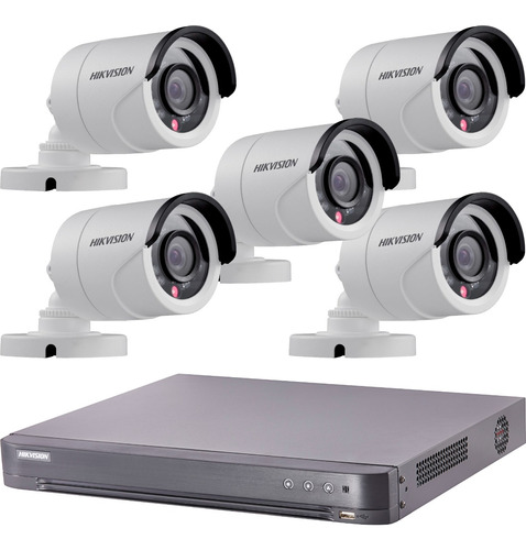Kit Seguridad Hikvision 1080p Dvr 8 + 5 Camaras 2mp Exterior