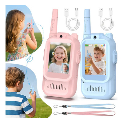 Walkie Talkie Ninos Con Video Para Niños - Sin Consumo De Datos, Función De Cambio De Voz, Pantalla Hd 2 Pulgadas, Alcance 150-500m, Al Aire Libre, Camping,Juguete Interactivo De Comunicación Bidirecc | Envío gratis