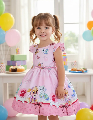Vestido Infantil Patrulha Canina Rosa Skye Everest Festa