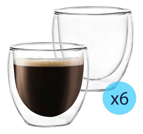 Taza Espresso Doble Vidrio 100cc X6 Apt Nespesso Dolce Gusto