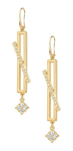 Hermosos Aretes Largos Baño De Oro Y Piedras Cristal Nice