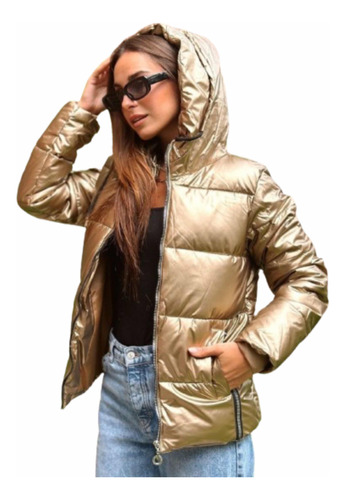 Campera Metalizada Dorada Importada Hermosa, Talle M