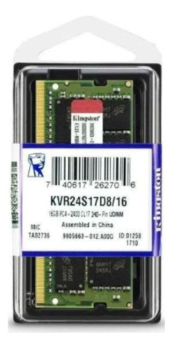 Memoria 16gb P/ Notebook Kingston Ddr4 2400mhz Kvr24s17d8/16