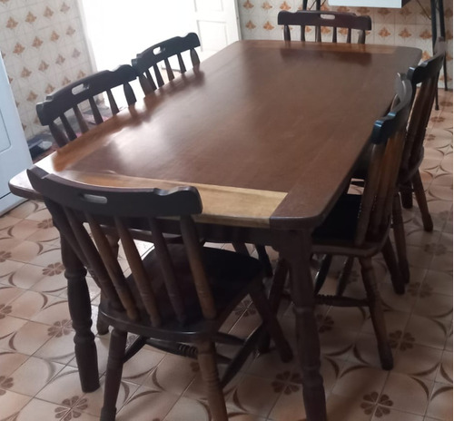 Conjunto Colonial Mesa Com 6 Cadeiras + Armário Para Cozinha