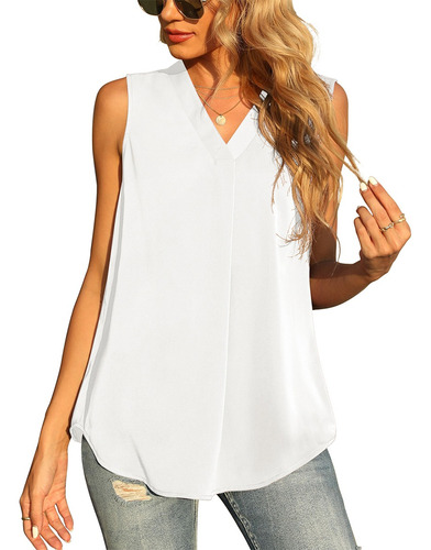 Blusa Casual Moda Elegante Sin Mangas Cuello V Para Dama