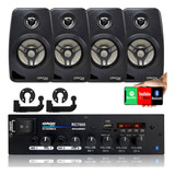 Kit Som Ambiente 500 Watts Bluetooth +4 Caixas Parede Pretas