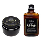 Kit Loção Pós-barba Leve Ardência + Creme Barbear Viking