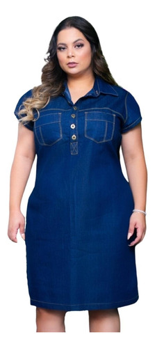 Vestido Jeans Plus Size Feminino Sem Lycra Moda Maior Casual