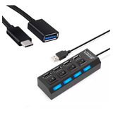 Hub 4 Portas + Otg Usb C Adaptador Mouse Teclado Usb Tipo C