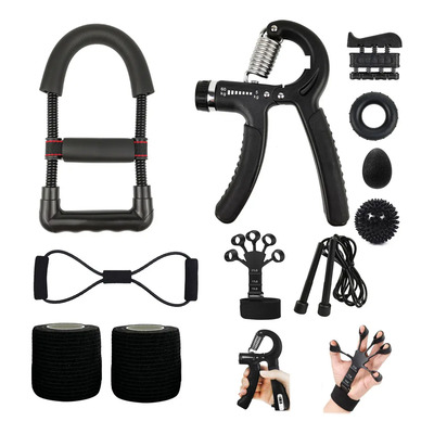Ejercitador De Dedo Fortalecedor Mano Agarre Antebrazo 11 Pz Elastica Entrenamiento Antebrazo 5-60kg Hand Grip Ejercicio Dedos Ajustable Kit Negro Correa Mano De Algodón Protección Deportiva Vendaje | Envío gratis