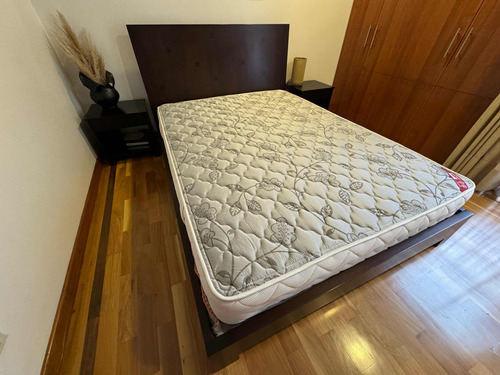 Juego Cama Doble + 2 Mesas De Noche En Madera Maciza Wengue