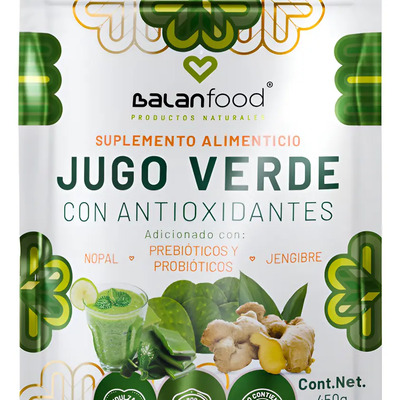 Jugo Verde Detox con Probióticos y Antioxidantes Sabor Natural con Nopal y Jengibre Apoya Digestión e Inmunidad Energizante y 100% Natural de Balanfood | Meses sin interés