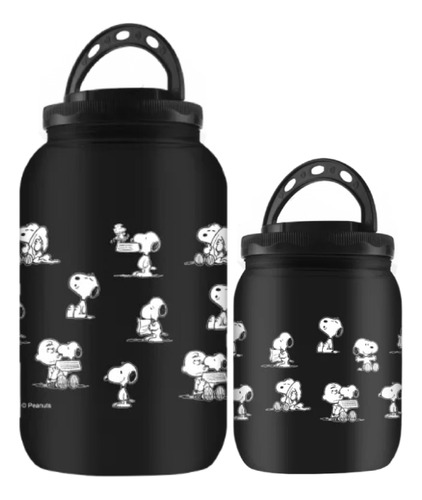 Kit 2 Porta Ração Petiscos Cachorro 3,6l 1,7l Preto Snoopy