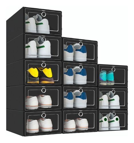 Caja Organizador De Zapatos Apilables 12 Piezas Negro