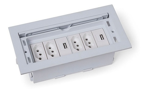 Caixa De Mesa Embutir Com 4 Tomadas + 2 Usb Carregador