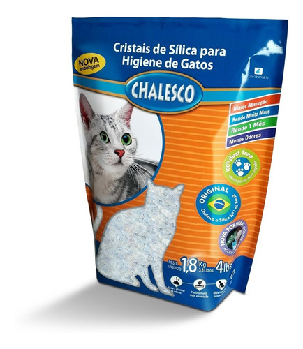 Areia Para Gato Silica Chalesco 1,8 Kg Dura Até 1 Mês