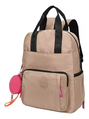 Mochila Bolso Las Oreiro Porta Notebook Urbana Escolar Color Camel Diseño De La Tela Liso