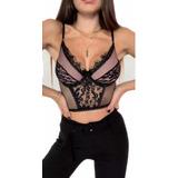 Corset Dama Encaje Bustier Ajustable Crop Top