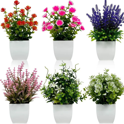 6 Plantas Helecho Artificiales Decorativas En Macetas Verdes