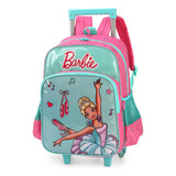 Mochila Escolar Infantil Barbie Feminina Rodinhas Verde