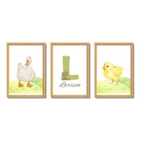 Quadro Infantil Feminino Fazendinha Pintinho C/nome 33x43 Cm