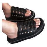 Sandalia Cuero Trenzada Base Goma Zapato Moda Mujer 