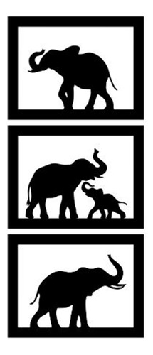 Cuadro Elefantes Pared Negro Set X 3 Unidades 