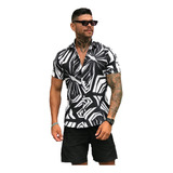 Camisa Social Masculina Manga Curta Florida Verão Slim Fit 