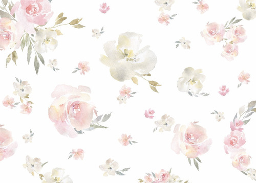 Tapiz Vinil Adhesivo Acuarela Flores Blush Wallpaper Mural