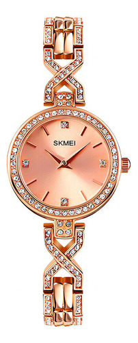 Reloj Mujer Skmei 1738 Minimalista Elegante Clasico Color De La Malla Dorado/rosa