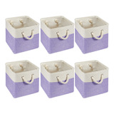 Organizador Plegable Con Asas, 6 Cubos Multiusos, Blanco/mor