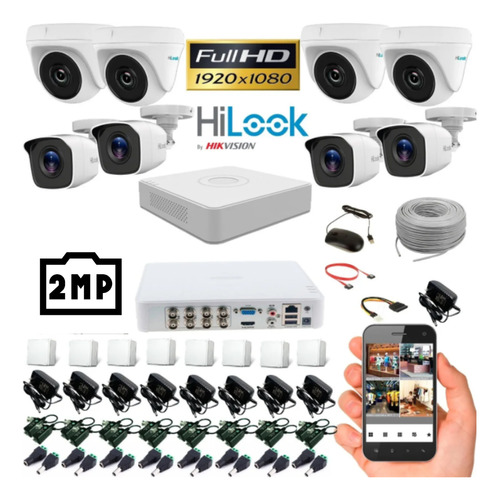 Kit Hikvision Hilook Dvr 8ch + 8 Cámaras 1080p + Cable