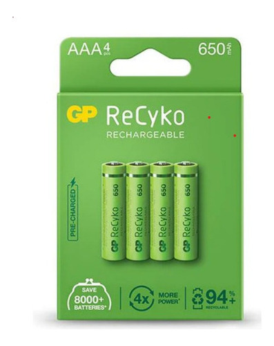 Pilas Recargables Gp Recyko Aaa 650mah  Caja X 4 Unidades