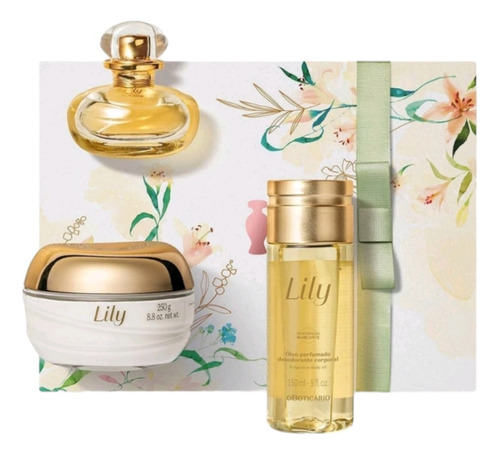 Presente Kit Completo Lily Hidratante + Perfume Feminino + Óleo Perfumado O Boticário Body Splash,sabonete Líquido, Esfoliante, Refil