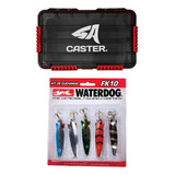 Combo Pesca Caja Caster E003 + Kit Cucharas Waterdog Fk10