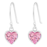 Aros De Plata, Niña, Mujer, Zircón Rosa Francia Corazón 8 Mm