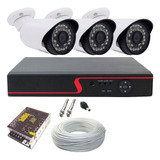 Kit Cftv 3 Câmeras Ahd 1.3 Mp Dvr 4ch P2p 100m Cabo Sem O Hd