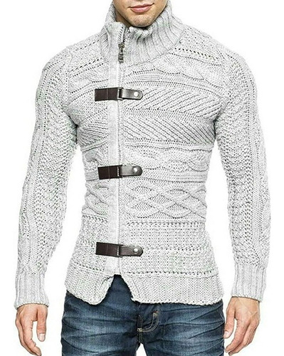 Suéter Cardigan Anel De Couro Casual Masculino