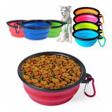 Plato Plegable Para Mascotas Perro Gato Agua Comida Portatil Color Rosa