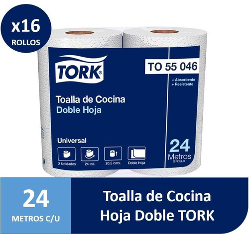 Toalla Rollo De Papel Tork Doble Hoja 16 Rollos