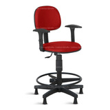 Cadeira Caixa Alta Balcao Secretaria C/ Braco Rcp Vermelho