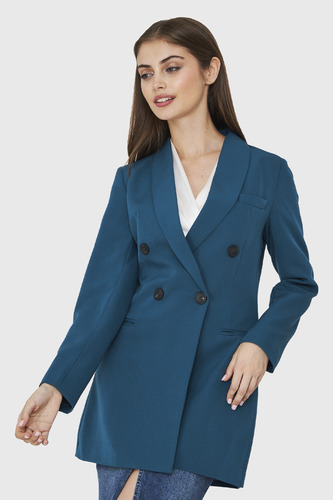 Blazer Cuatro Botones Largo Azul Verdoso Nicopoly