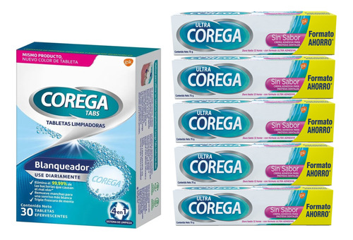 Corega Crema Sin Sabor 70g X5 Uni + Caja Corega Tabs