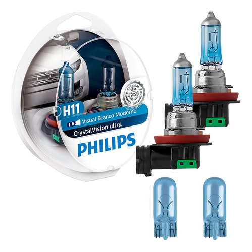 Par Lâmpada Philips Crystal Vision Ultra H11 12v 55w Pgj19-2