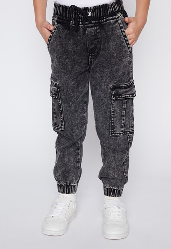 Jeans Niño Negro Cargo Lavado Family Shop