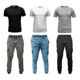 Combo Ropa Tres Remeras Lisas + Tres Jogger Cargo 