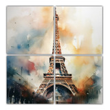 100x100cm Cuadro Pintura Acuarela De La Torre Eiffel Flores