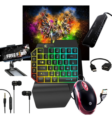 Kit Mobilador Gamer Para Celular Teclado Mouse Fone + Brinde