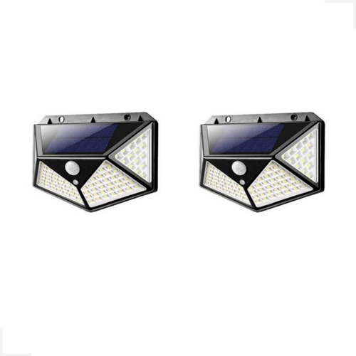 Kit 2 Luminária Solar 100 Led Sensor Presença Parede Externa